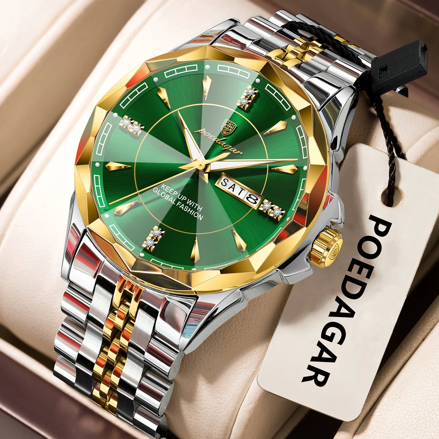 Montre Homme POEDAGAR Luxe Acier Inoxydable - Étanche Lumineux Date Semaine - Quartz Business