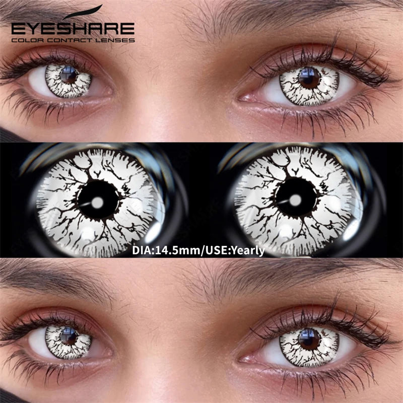 "Un seul regard… et l’horreur commence. Ose les lentilles Halloween."