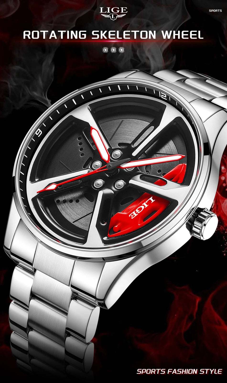 LIGE 2025 cadran rotatif montre-bracelet sport à Quartz étrier de frein