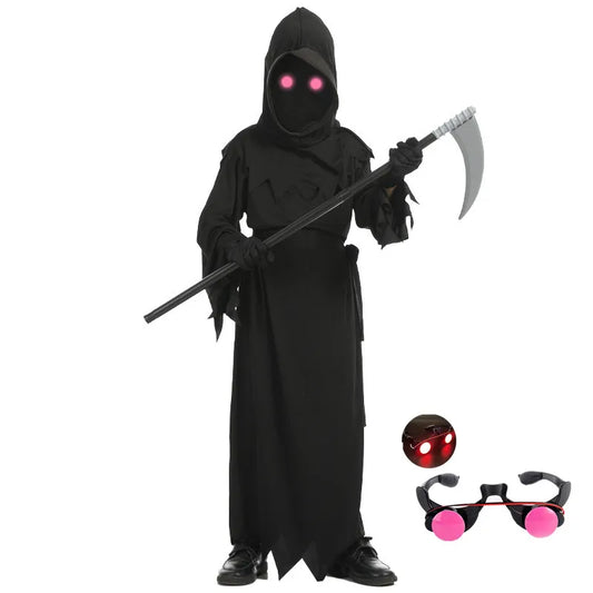 tenue enfants le faucheur effrayant d'halloween avec regard lumineux