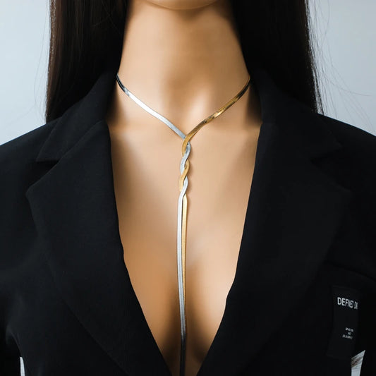 Collier Long Croisé Femme Acier Inoxydable 316L - Chaîne Dorée Argentée Élégante