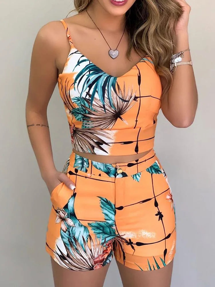 Ensemble Deux Pièces Femme Bohème - Chemise Florale et Short Polyester