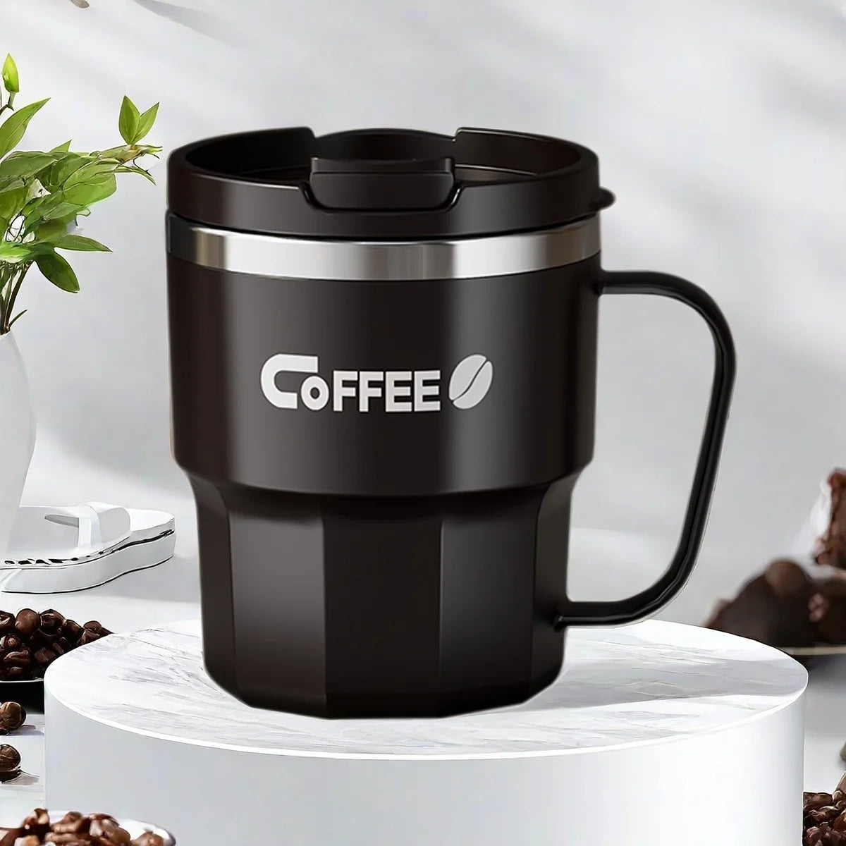 Tasse Thermos 304 Acier Inoxydable avec Poignée - Double Paroi Isolée Portable 450ML