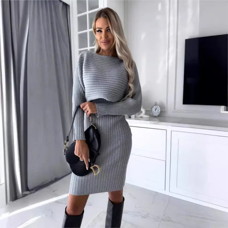 Ensemble deux pièces élégante pull et robe à manches longues pour femmes
