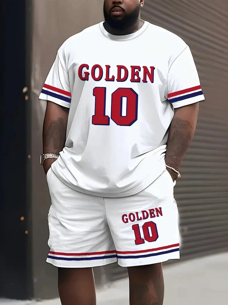 Ensemble t-shirt et short homme blanc avec imprimé Golden 10