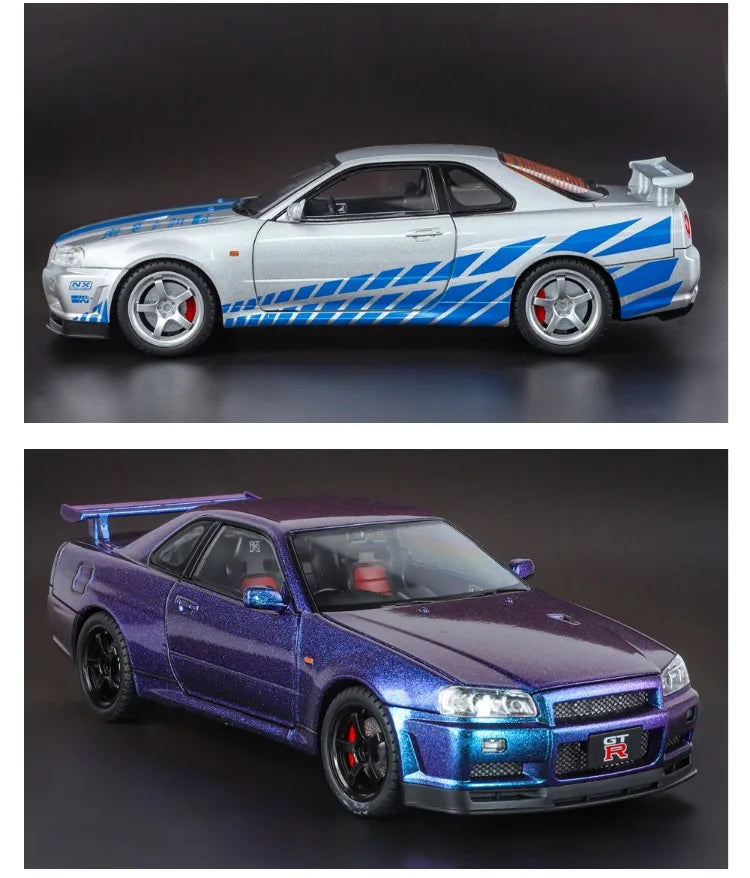 Modèle de voiture Nissan GT-R R34 Skyline en alliage roue démontable au 1/18