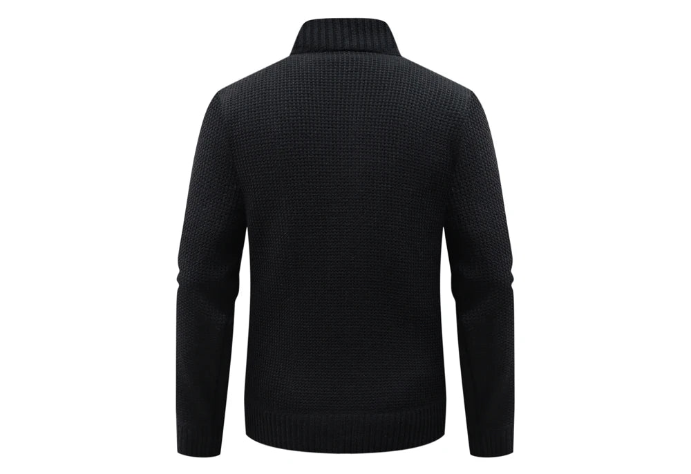 Cardigan homme noir au dos en tricot texturé, bords côtelés aux poignets