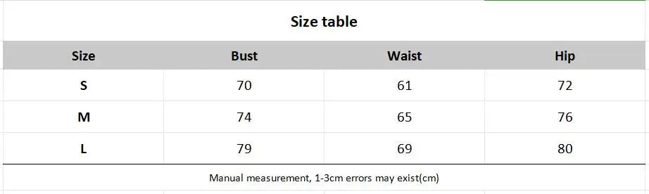 Tableau des tailles S à L : buste, taille et hanches