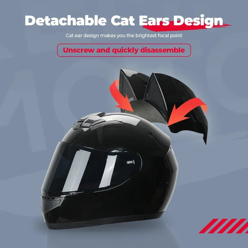 Casque de Moto oreilles de chat intégral pour femmes