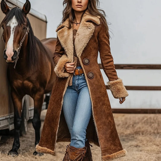 manteau long façon western rétro pour femmes