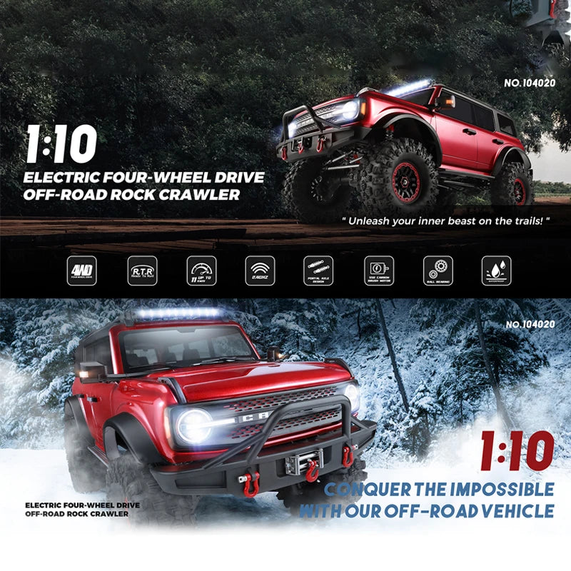 Voiture RC professionnelle tout-terrain 4x4 bronco 1/10 4WD crawler