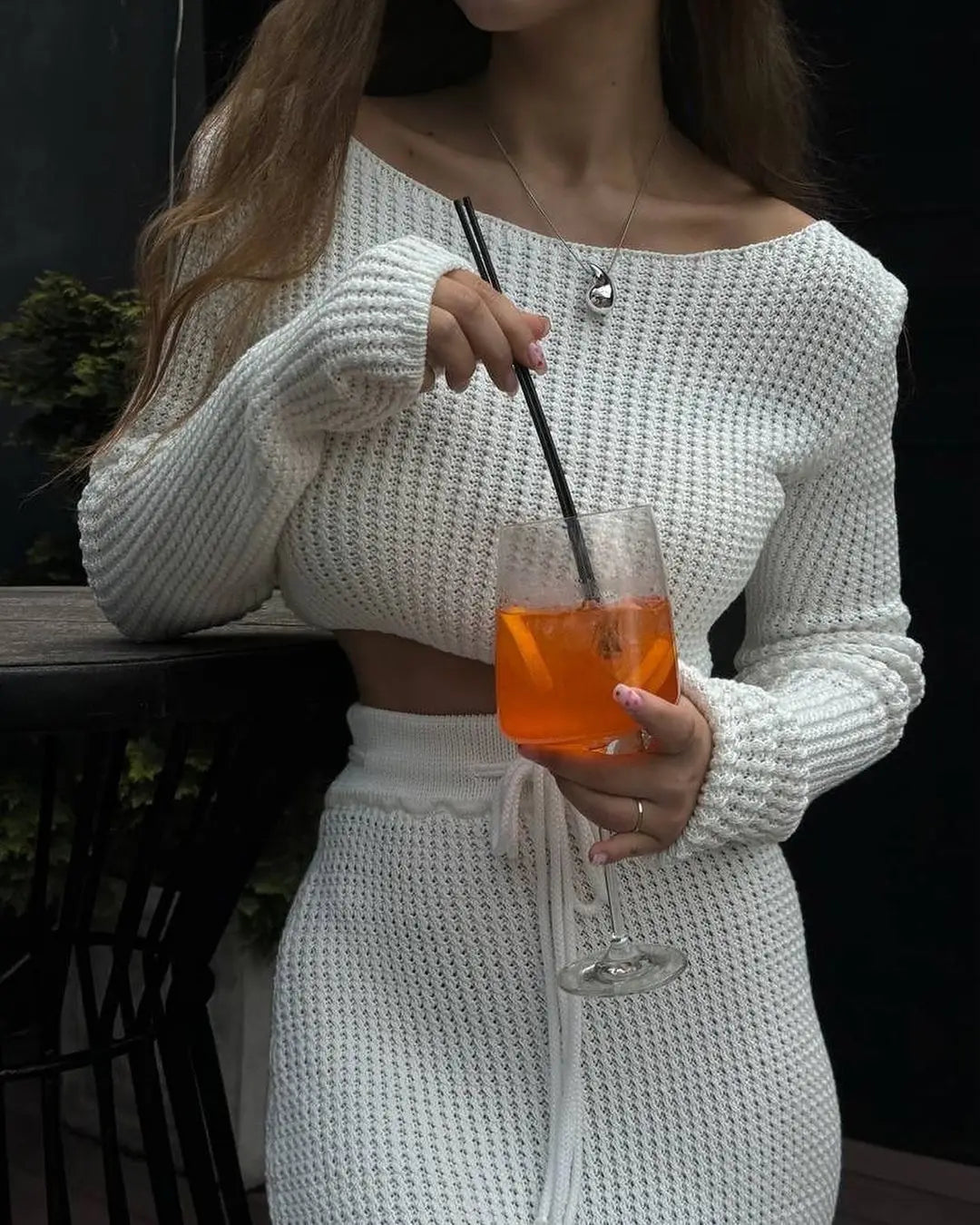 nouveauté automne/hiver jupe fendu et haut a manches longues pour femmes