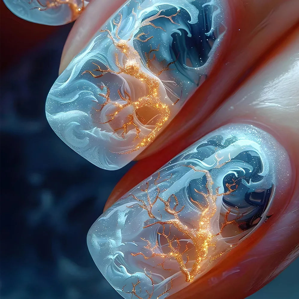 Faux ongles à pression carrée courte, fleur de Jade