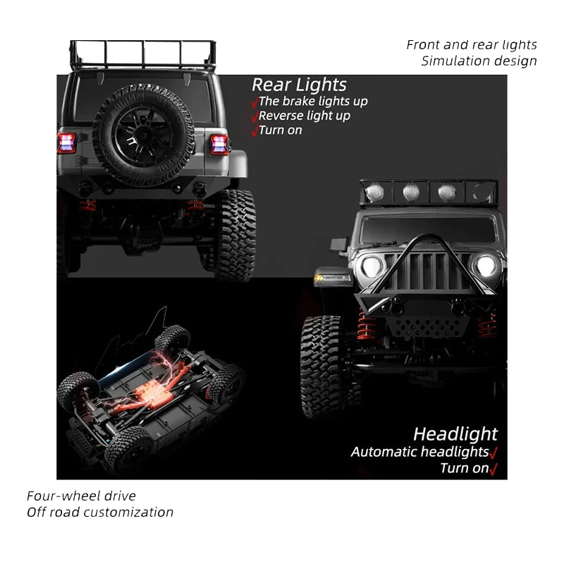 MN128 1/12 RC voiture 4WD Jeep modèle 2.4G télécommande lumière LED 4X4 hors route