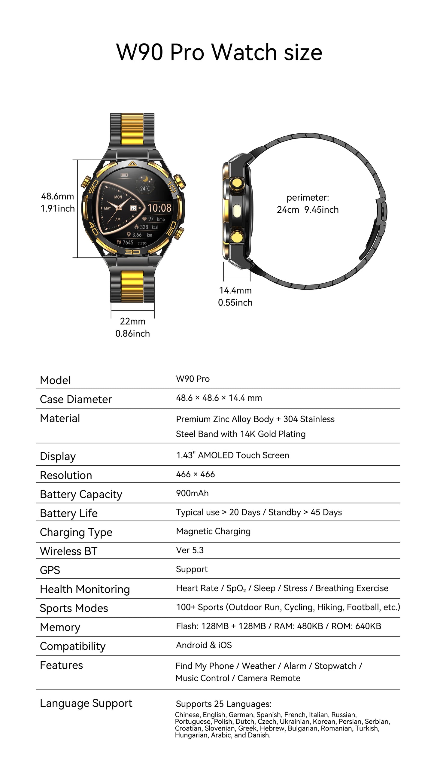 Montre Intelligente Outdoor Blackview W90 Pro GPS - AMOLED 1.43" 900mAh 20 Jours - MONASTORESHOP.COM