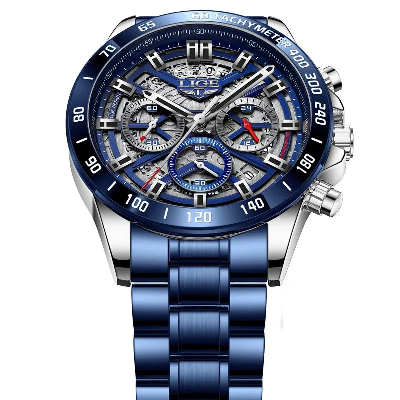 LIGE-Montre-bracelet à quartz étanche pour homme, chronographe de sport