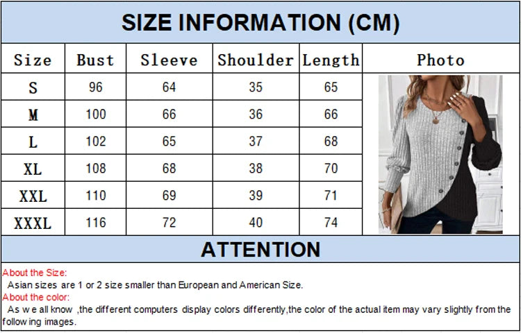 Pull Femme Col Rond Manches Longues - Rayé Couleur Contrastée Boutons