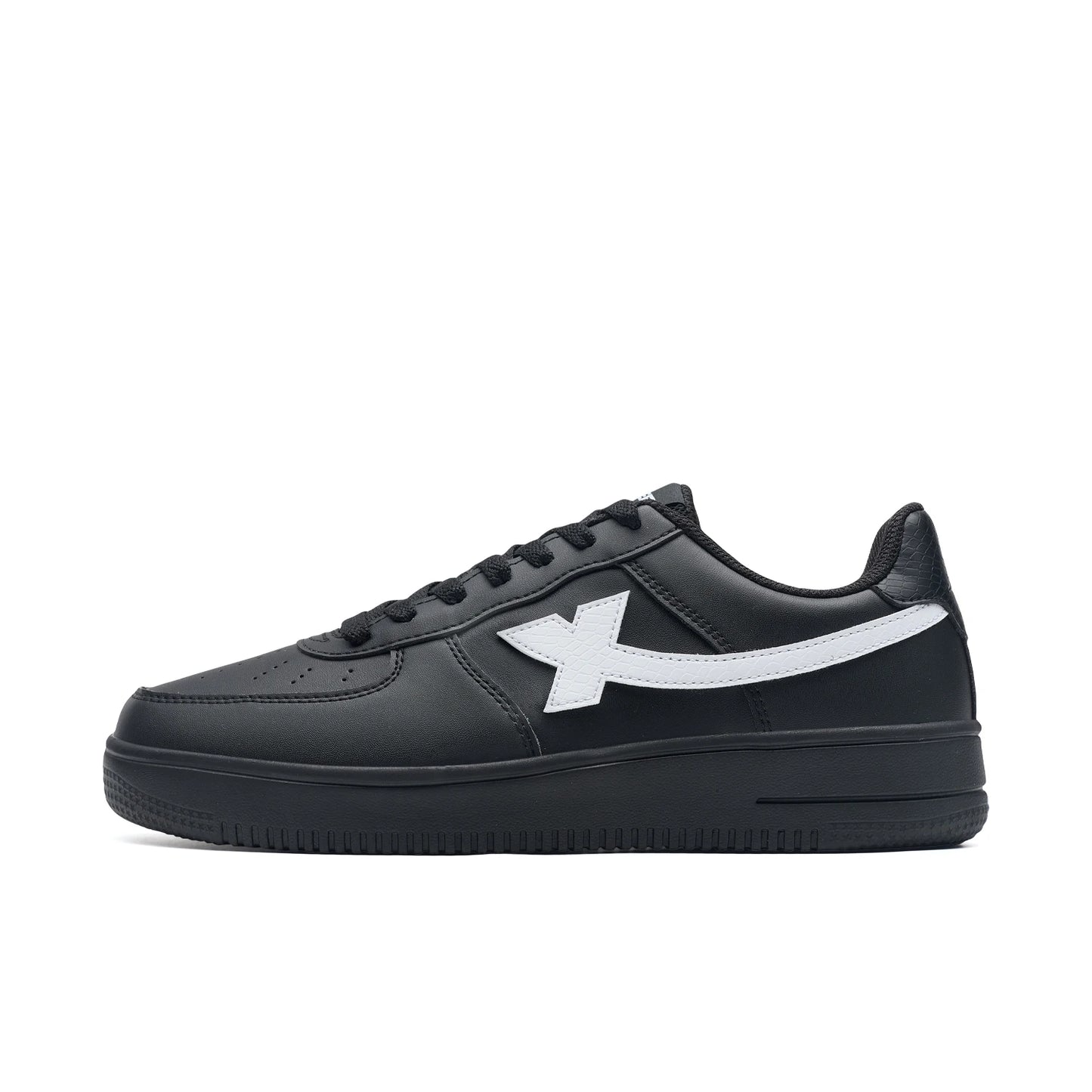 Chaussures de skate homme noires à lacets, semelle épaisse et empiècement blanc