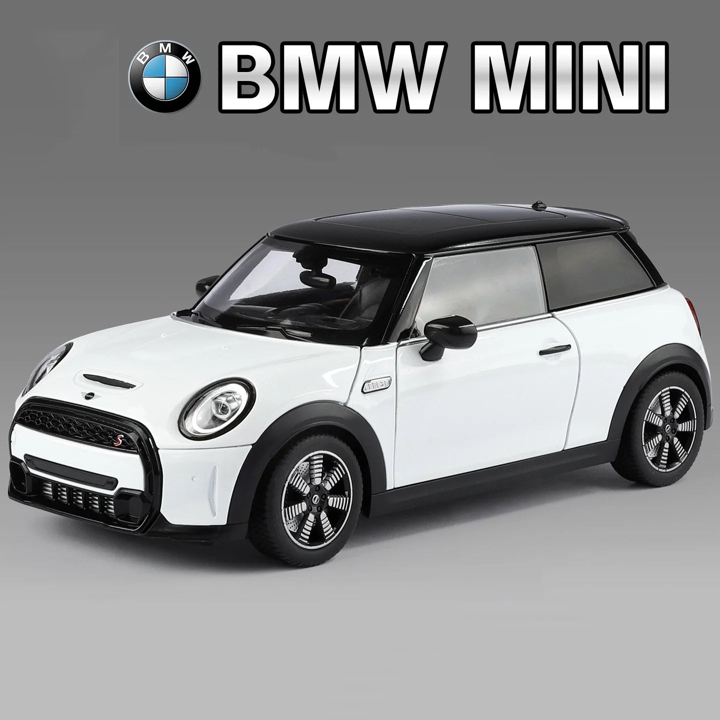 Mini Countryman S 1:18 blanc, vue avant trois-quarts avec calandre et phares ronds