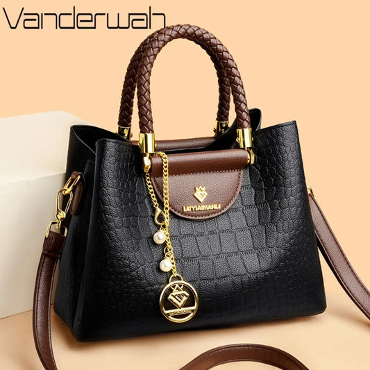 Poignée tissée véritable cuir de haute qualité conçue pour femmes chic