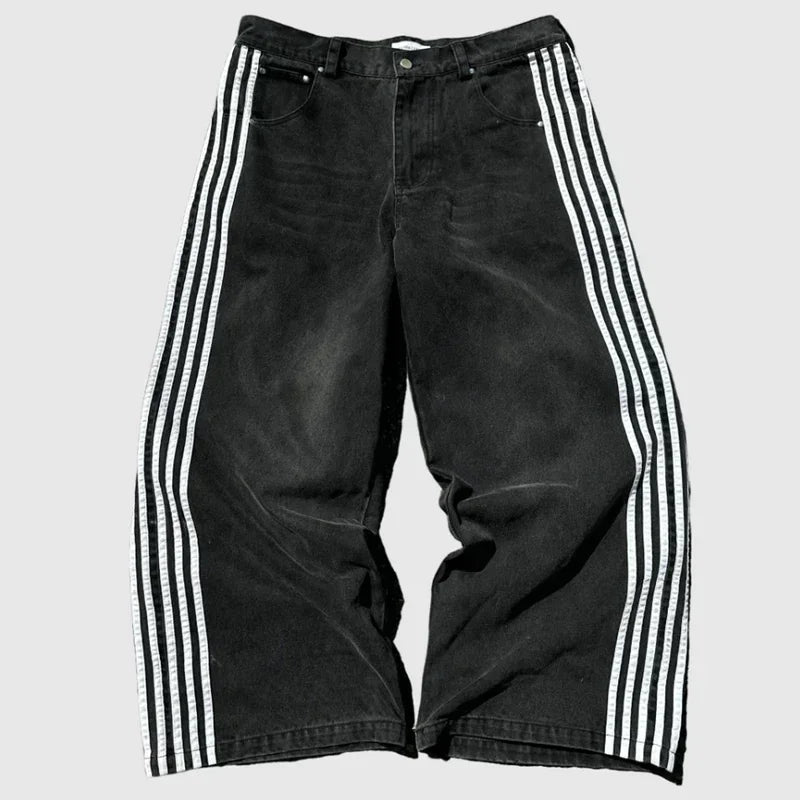 Jean Baggy Mixte Homme Femme - Denim Brodé Rayé Style Y2K Streetwear | MONASTORESHOP.COM