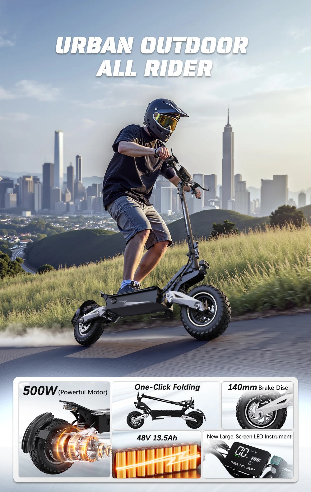 E-scooter de ville avec pneus tout terrain 900W 48V 13AH