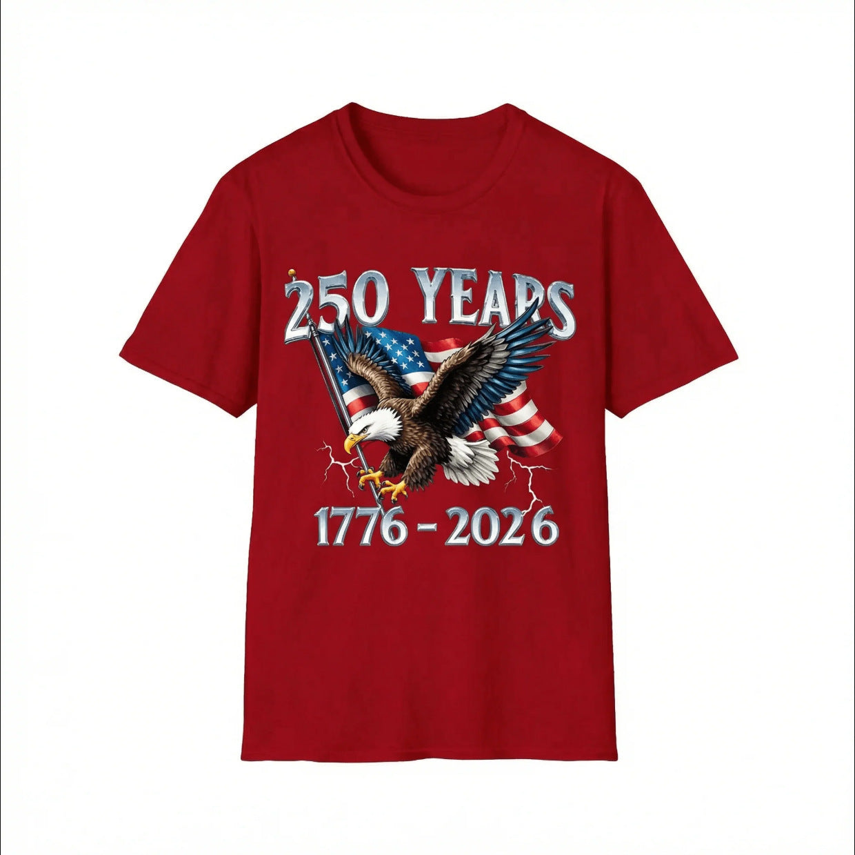 T-shirt rouge homme avec impression d’aigle « 250 YEARS 1776-2026 » devant