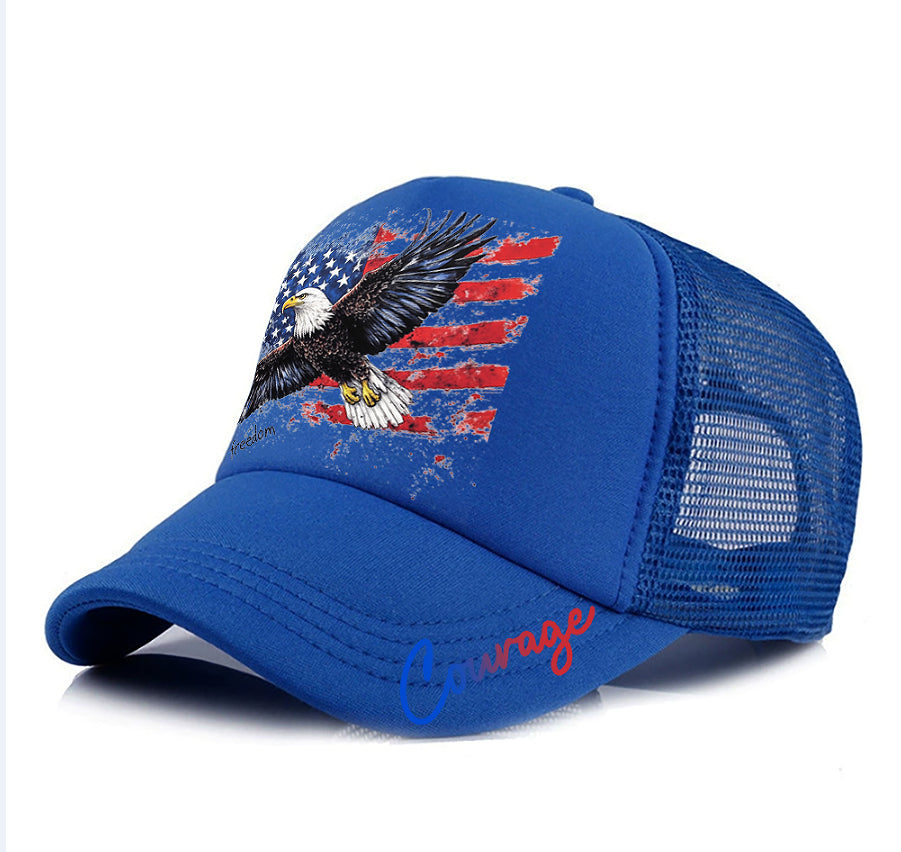 Casquette bleue en mesh avec motif aigle USA et logo Courage