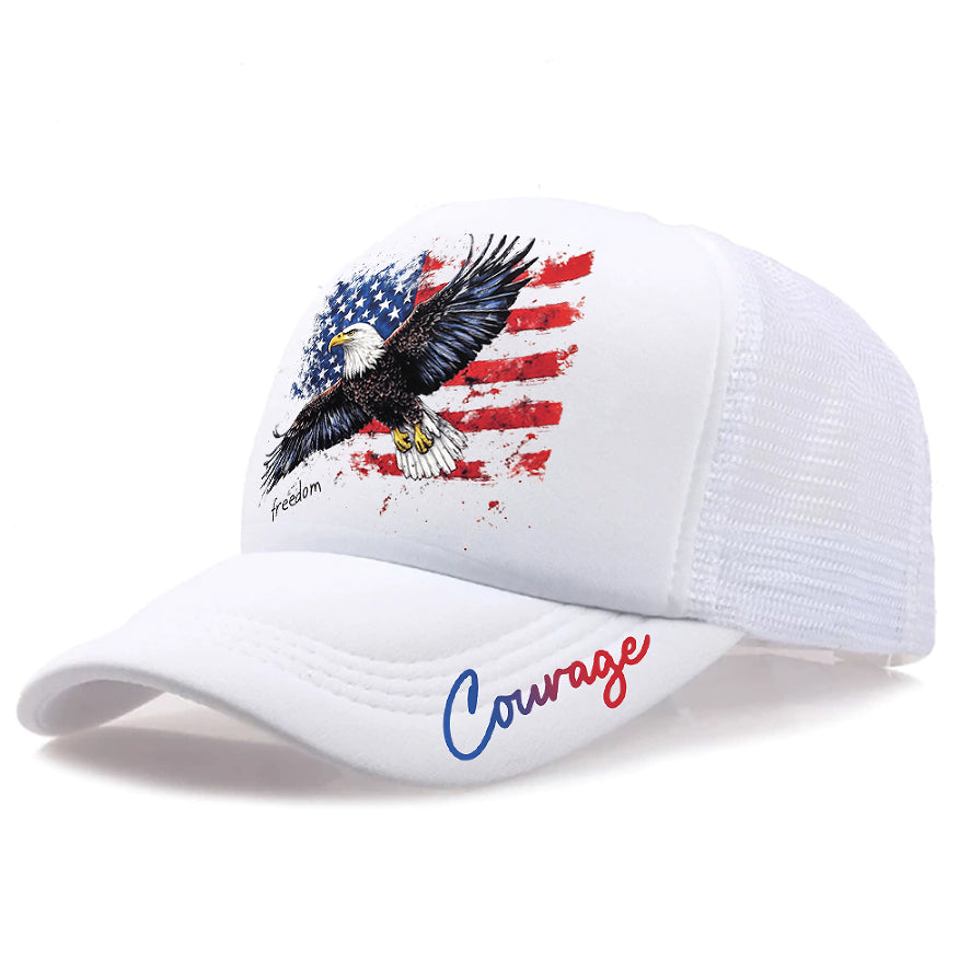 Casquette blanche en mesh avec motif aigle USA et logo Courage