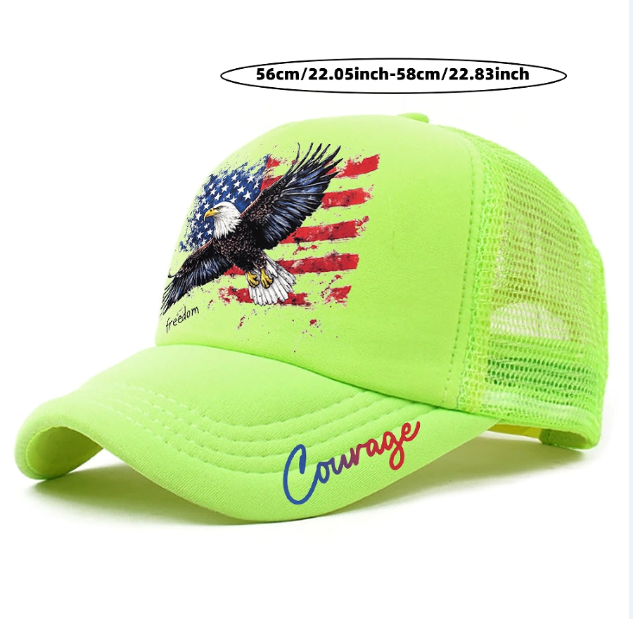 Casquette vert fluo en mesh avec motif aigle USA et logo Courage