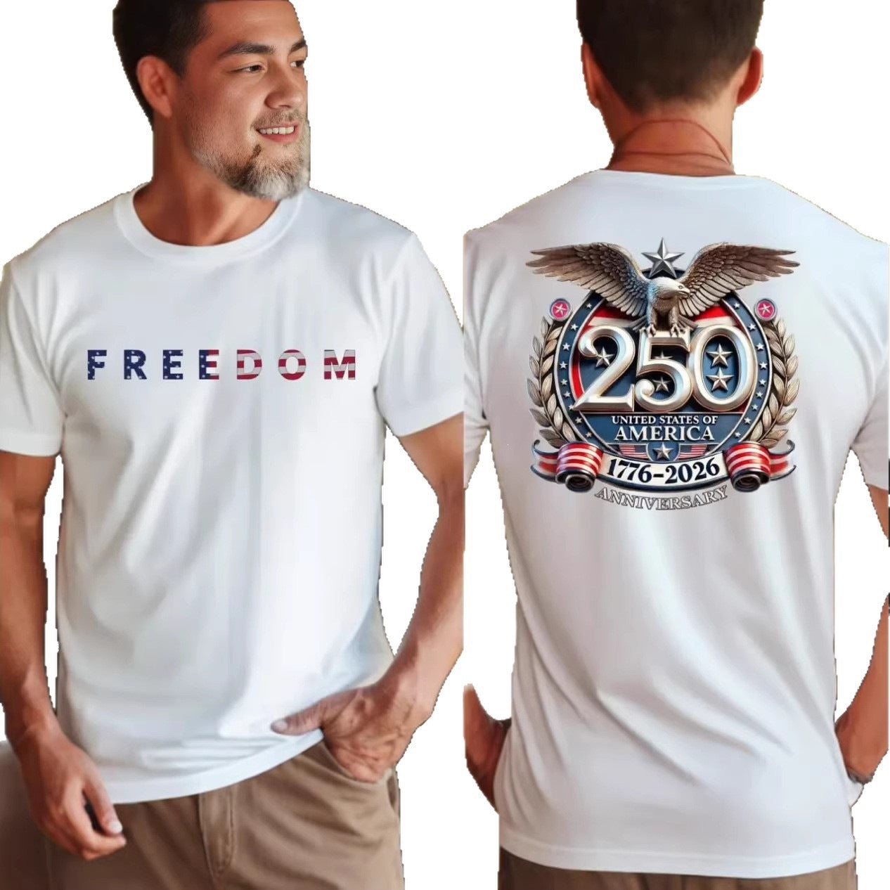 T-shirt blanc homme avec « FREEDOM » devant et grande impression « 250 » au dos