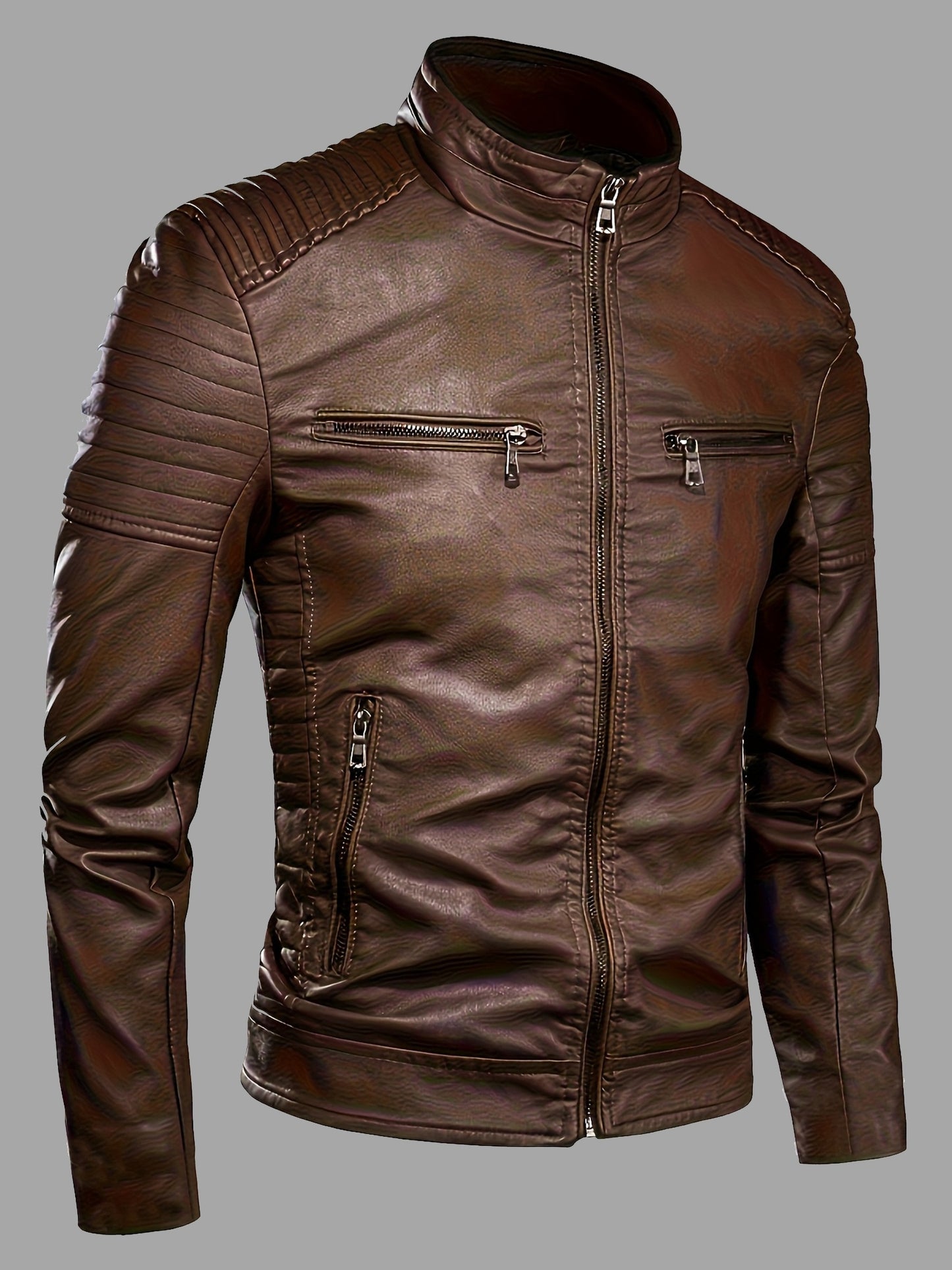 🏍️ Veste Biker Homme Col Montant Zippée - Coupe Ajustée ✨