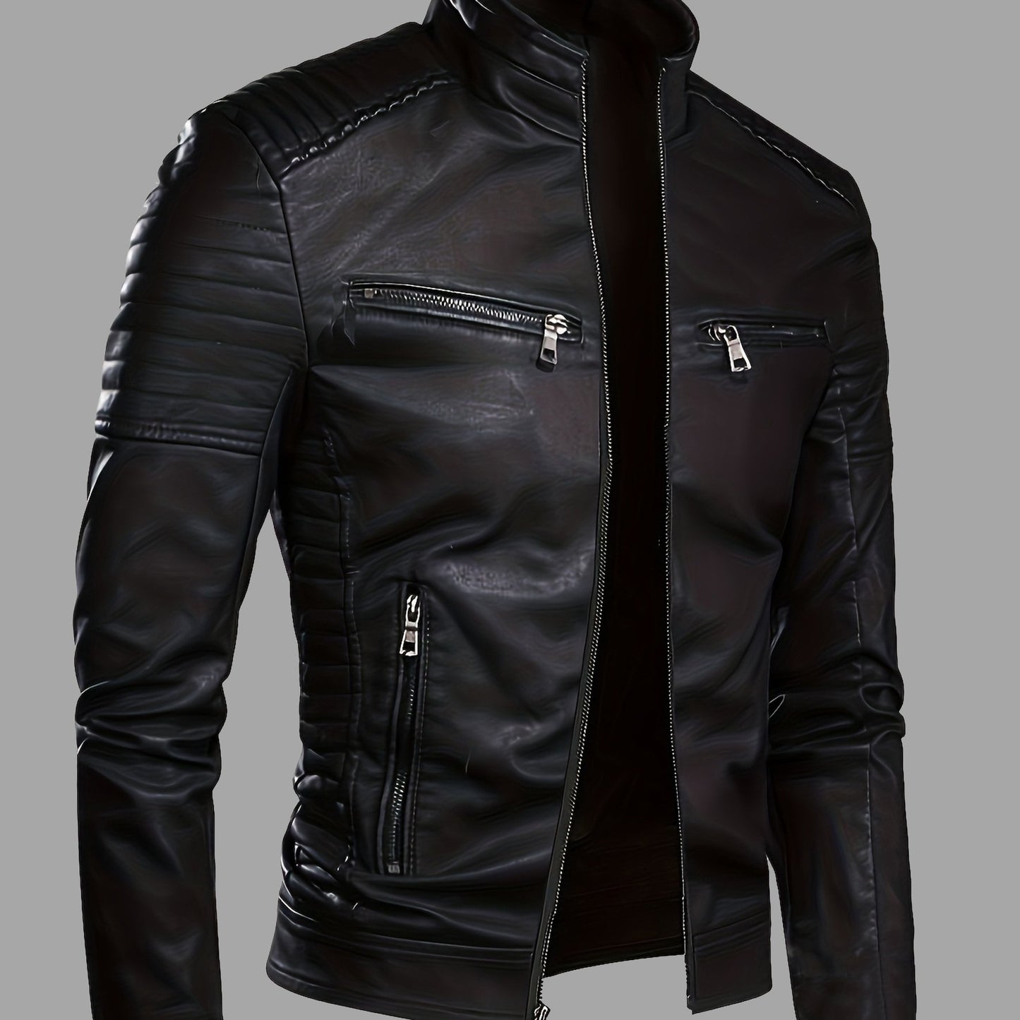 🏍️ Veste Biker Homme Col Montant Zippée - Coupe Ajustée ✨