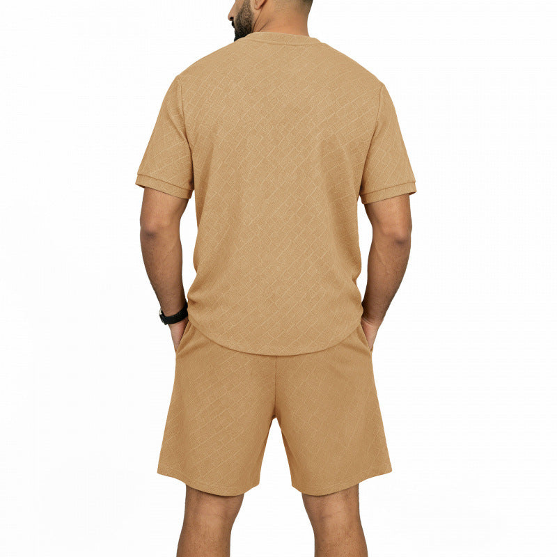 Ensemble t-shirt jacquard et short homme kaki, vue arrière