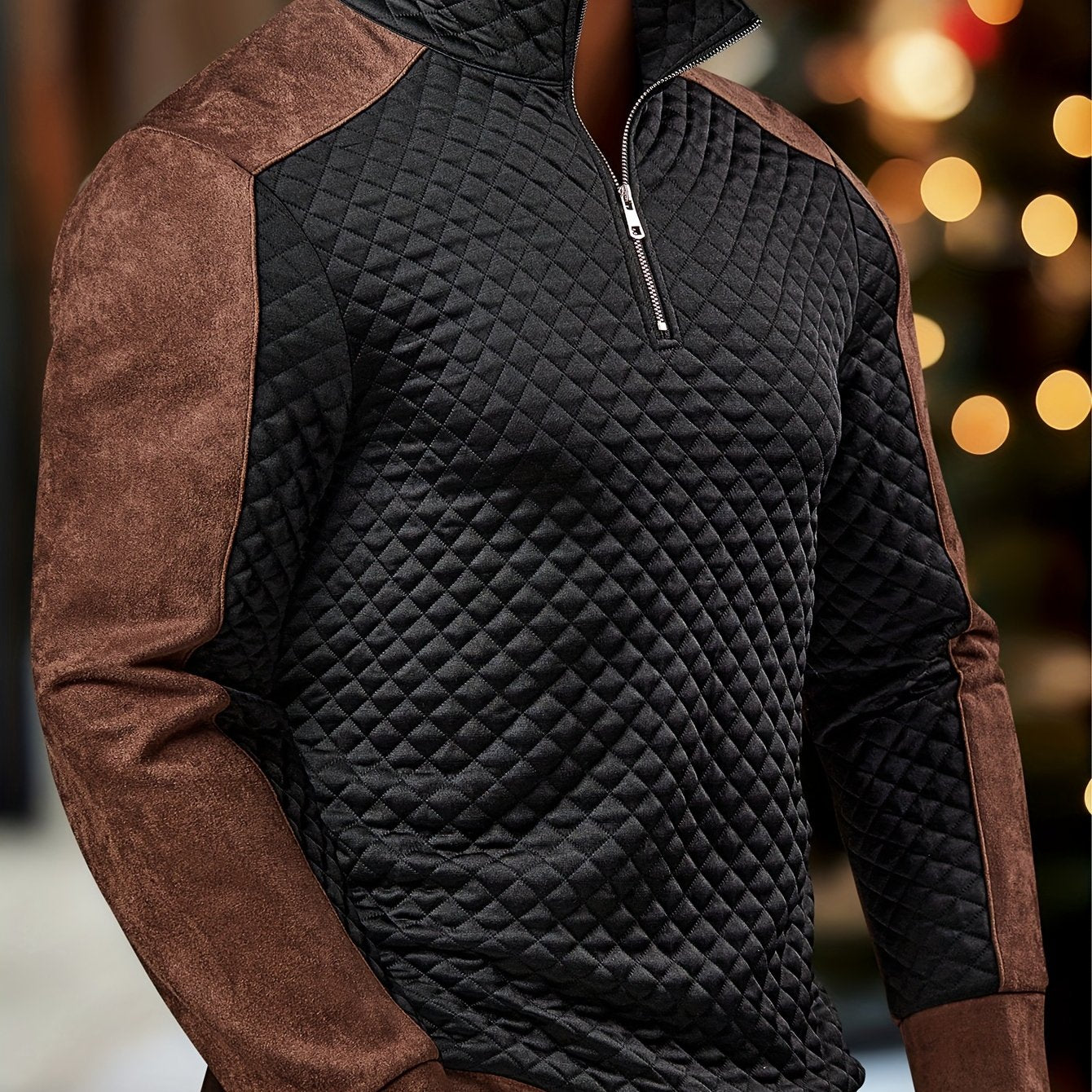 T-Shirt Henley Homme Manches Longues - Col Zip Color Block Automne-Hiver